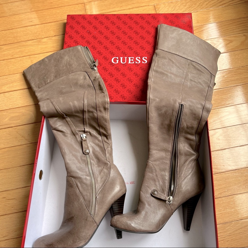 NWB Guess Leather Taupe Over the Knee Boots